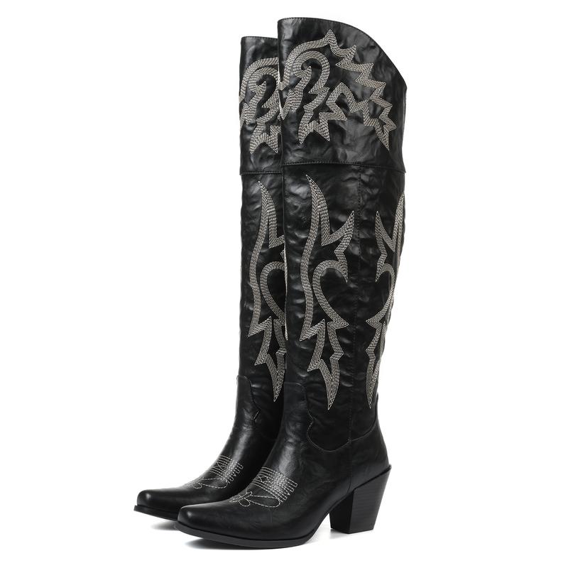 Hollie Women's Cowboy Over the Knee Boots - Black