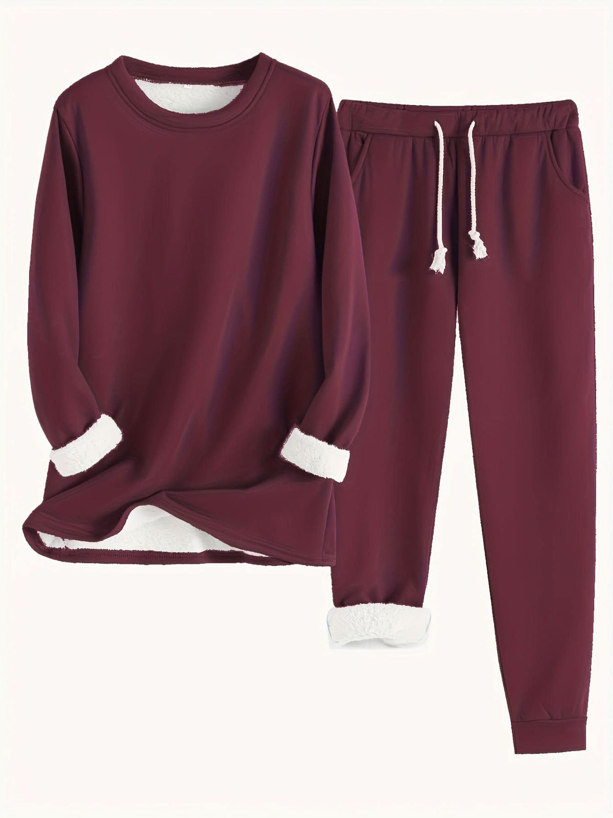 Annette Fleece Lined Loungewear Set - Dark Red