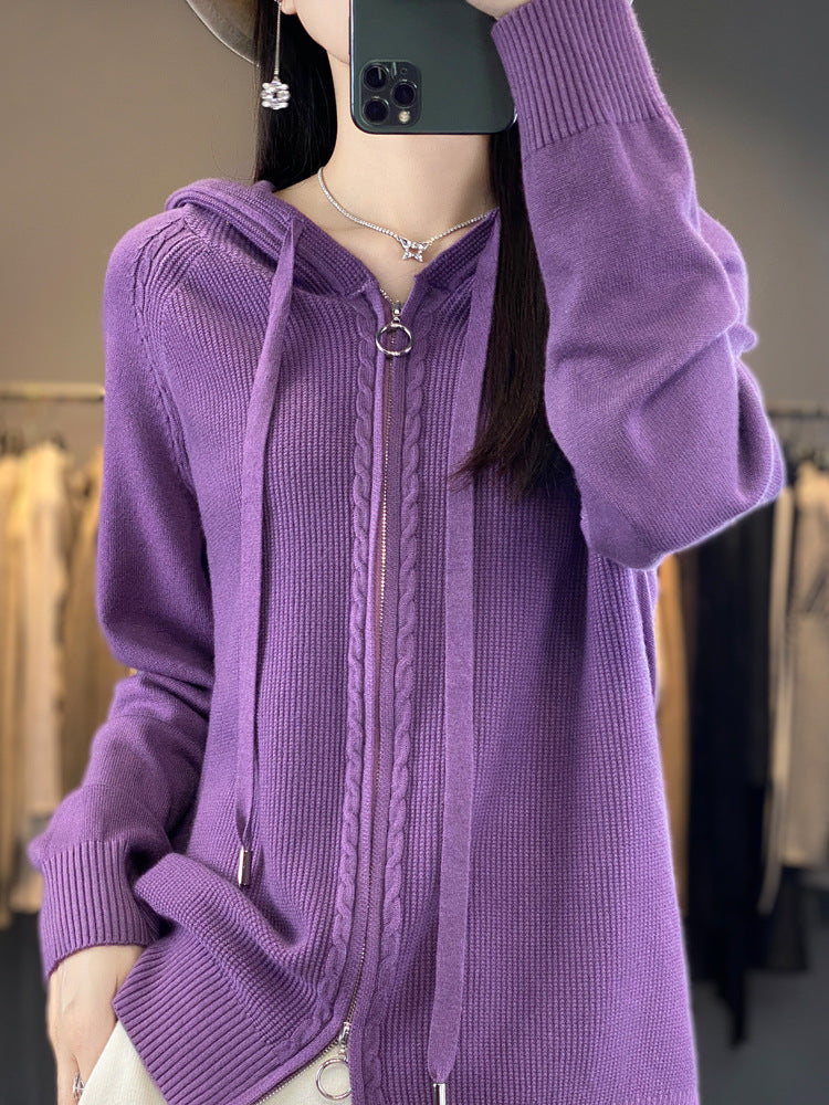 Imelda Women's Knitted Zip Up Hoodie - Western Purple