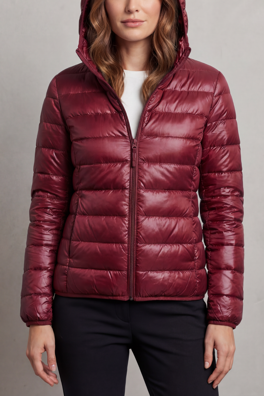 Alice Women's Nylon Quilted Puffer Jacket - Wine Red