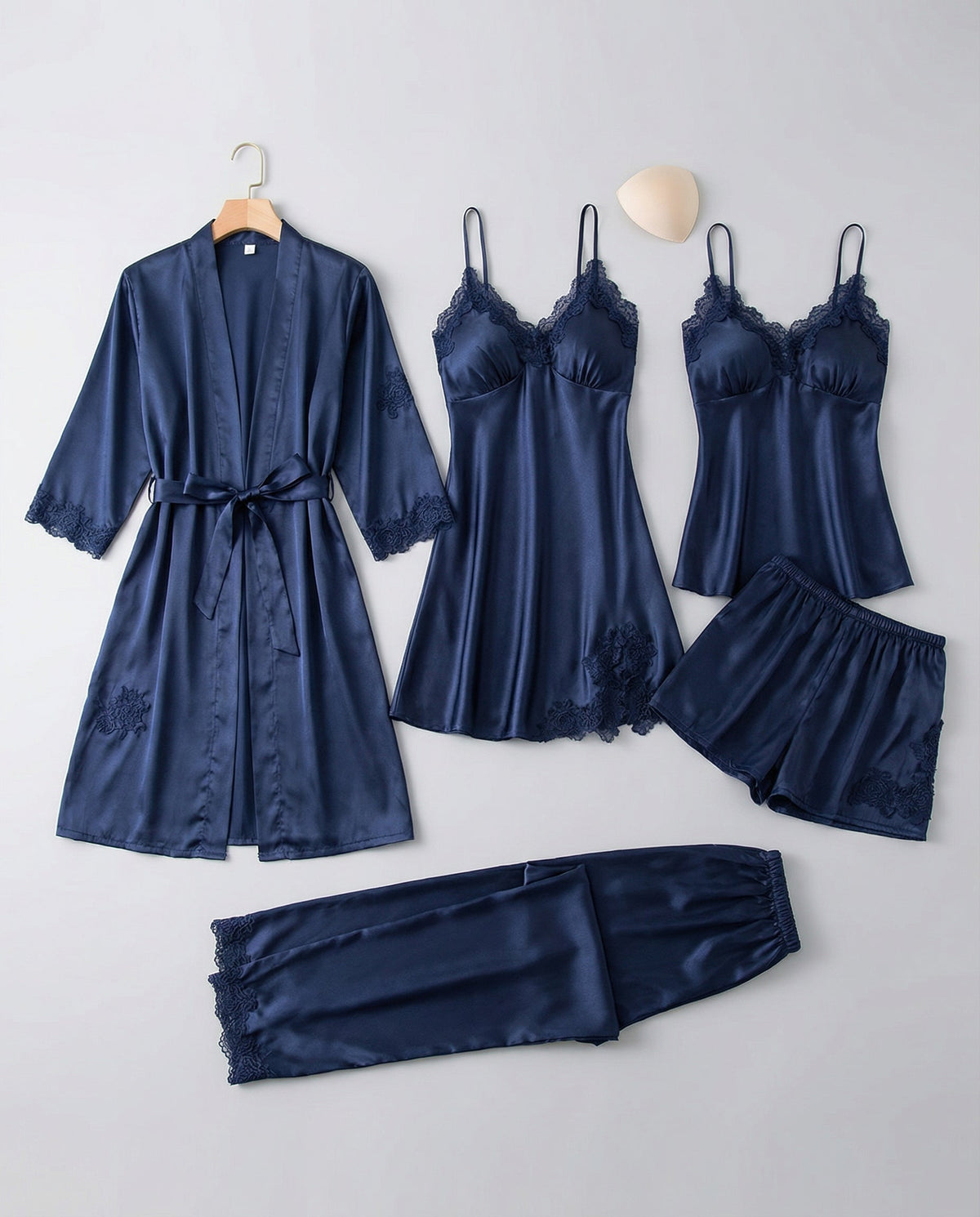 Octavia Women's Satin Pyjama Lounge Set - Navy Blue