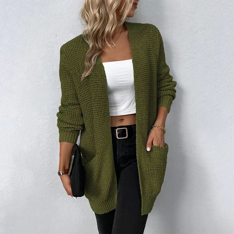Esme Women's Long Chunky Knit Cardigan - Olive Green
