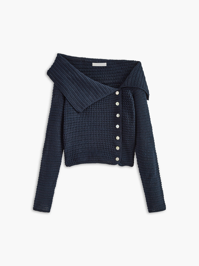 Maud Women's Off the Shoulder Jumper - Navy Blue