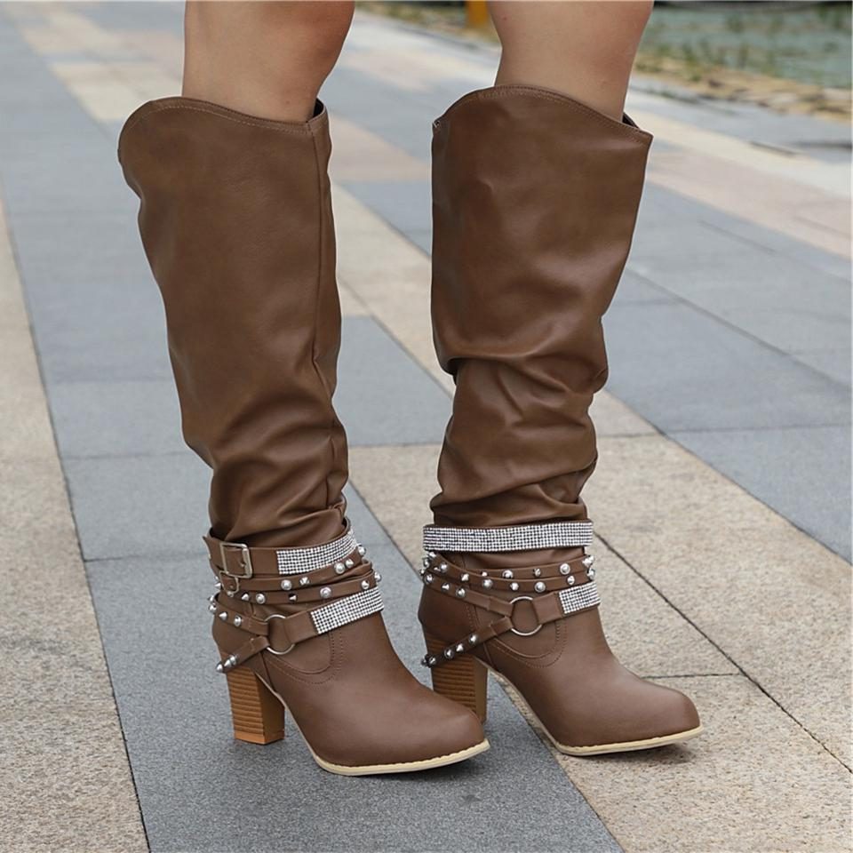 Marlowe Women's Leather Knee High Boots - Brown