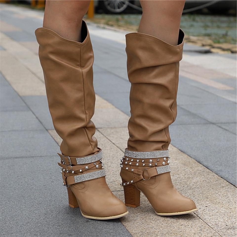 Marlowe Women's Leather Knee High Boots - Beige