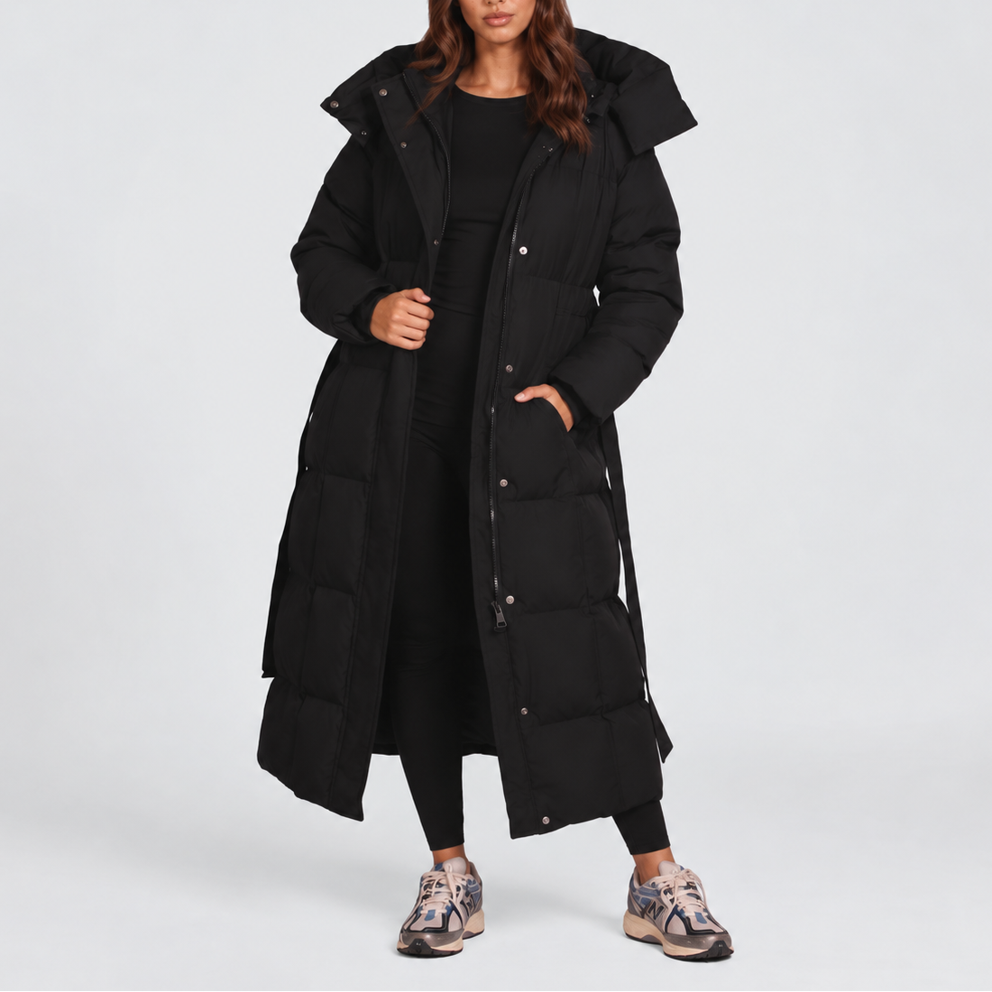 Yvonne Long Quilted Winter Coat - Black