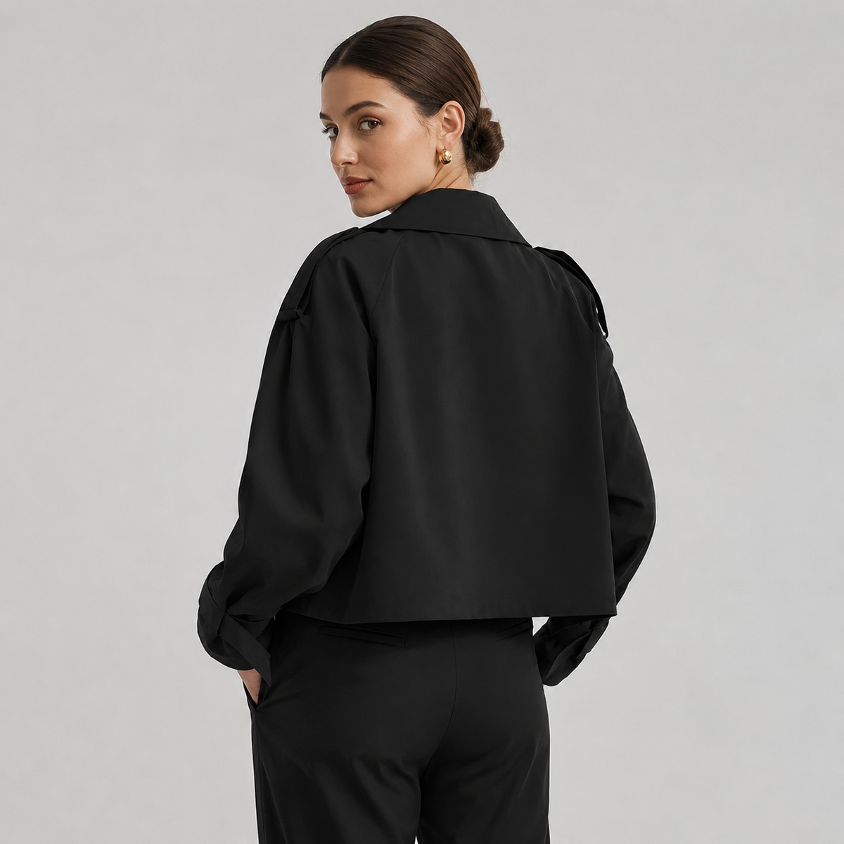 Camilla | Women's Cropped Trench Coat with Double Breasted Front and Lapels