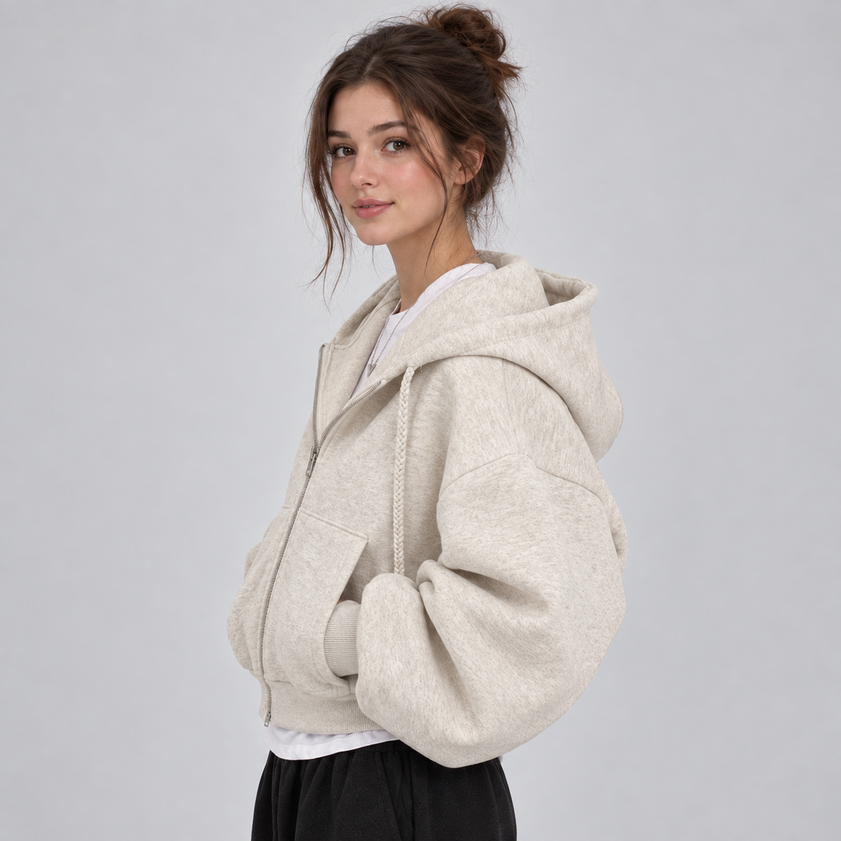 Yasmin Women's Fleece Cropped Zip Up Hoodie