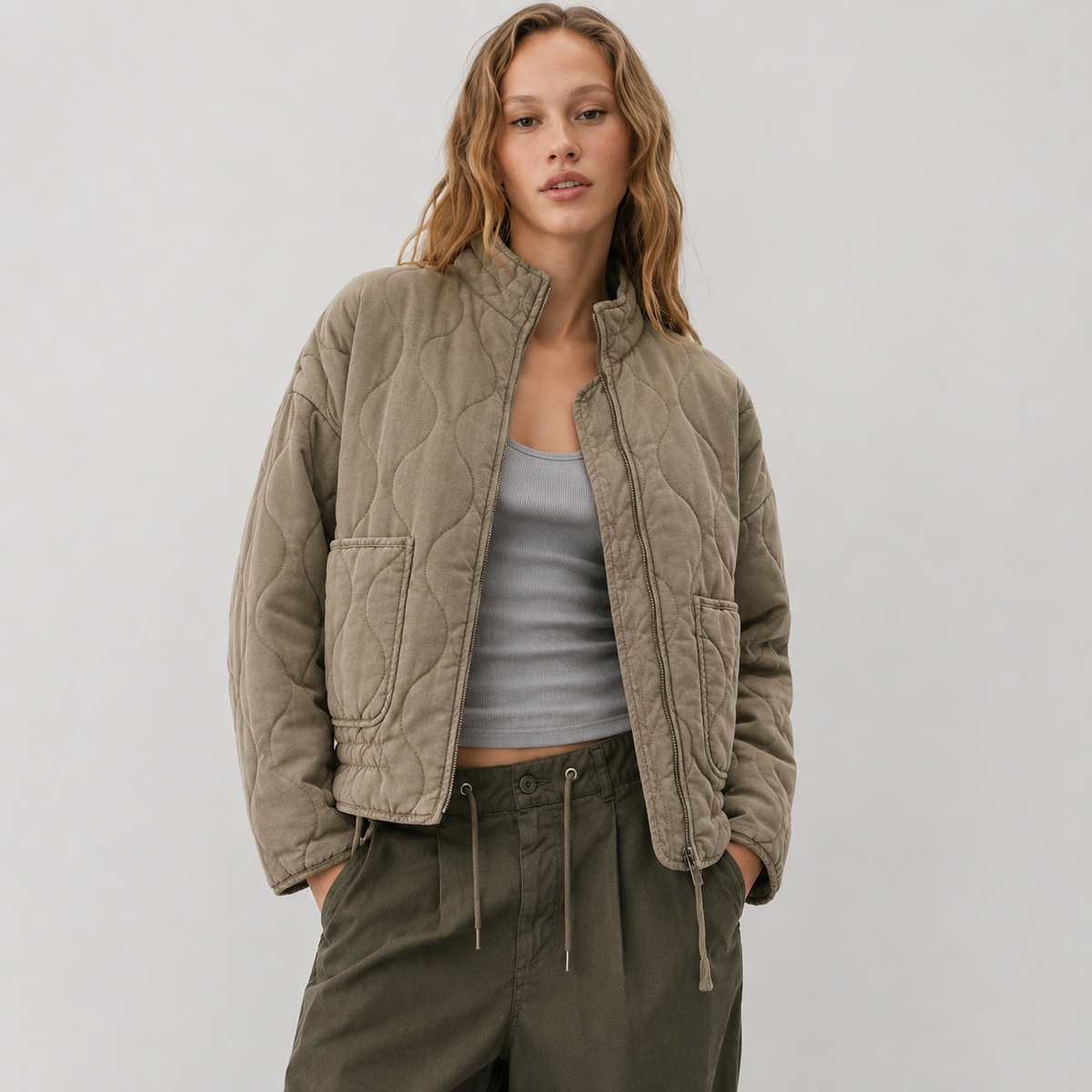 Pippa | Women's Quilted Jacket with High Collar and Oversized Patch Pockets