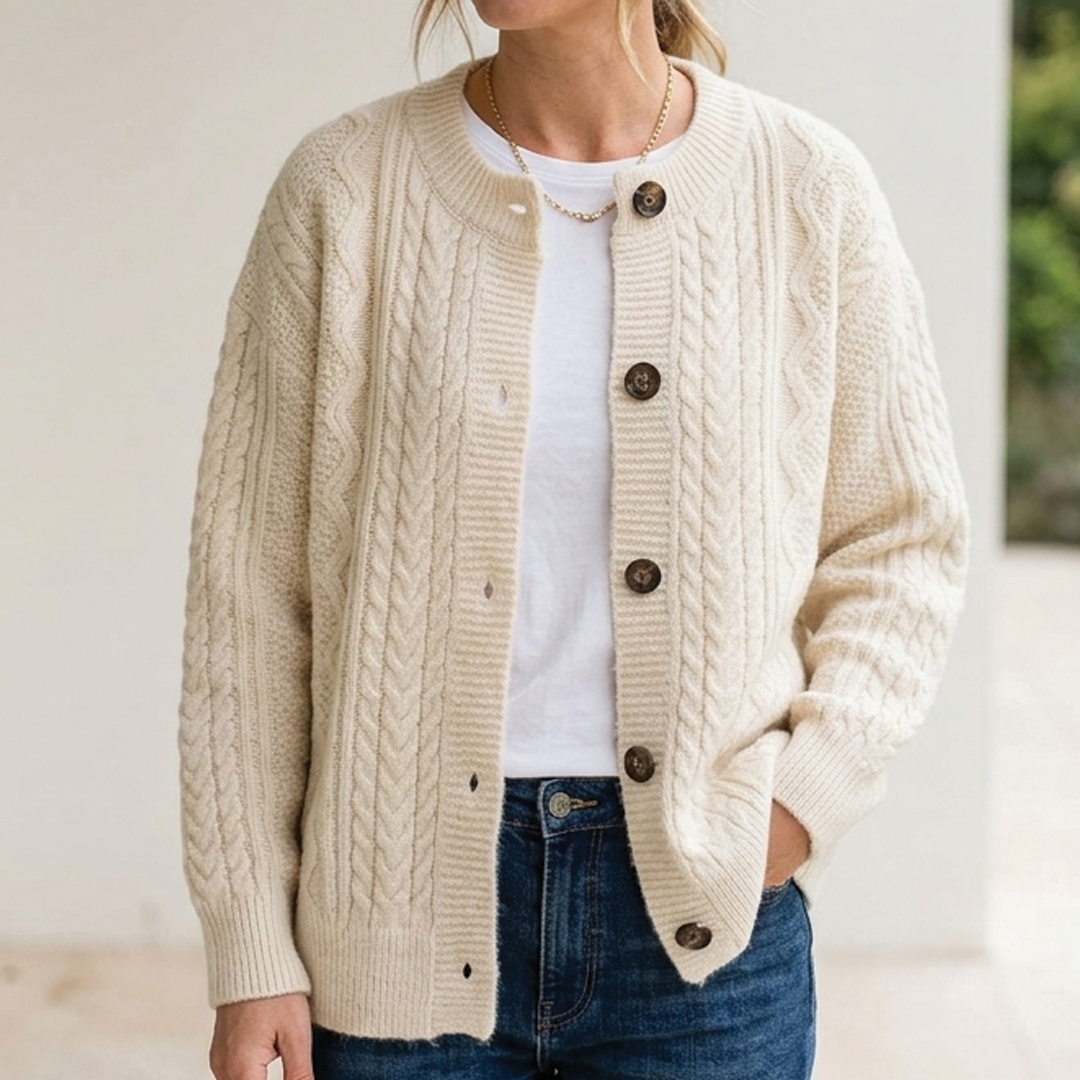 Nora Women's Chunky Cable Knit Cardigan - Beige