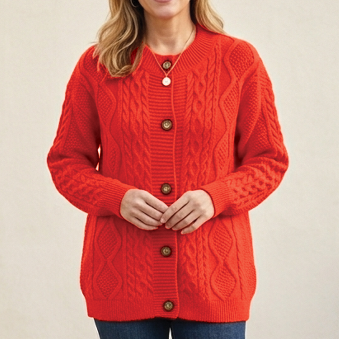 Nora Women's Chunky Cable Knit Cardigan - Orange
