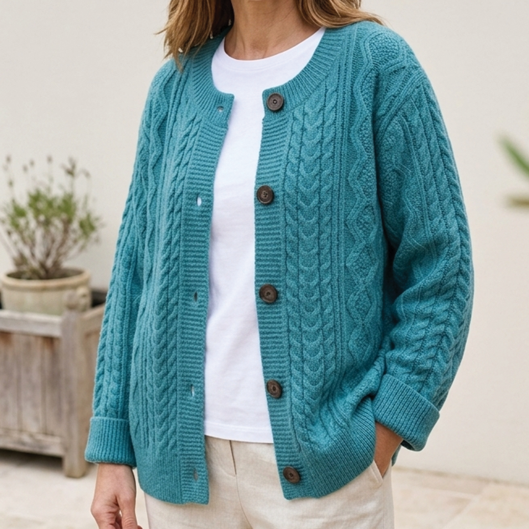 Nora Women's Chunky Cable Knit Cardigan - Blue