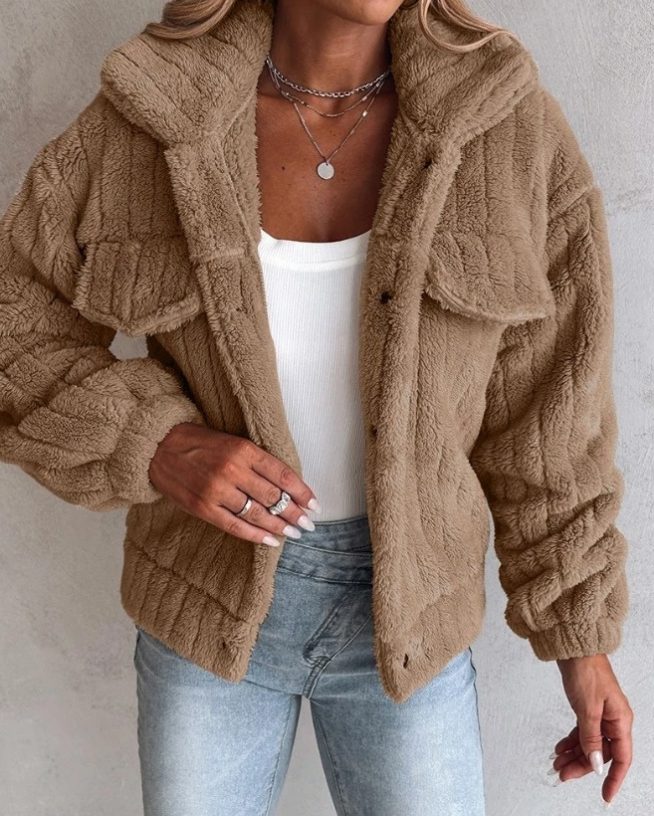 Thea Women's Teddy Fleece Jacket - Brown