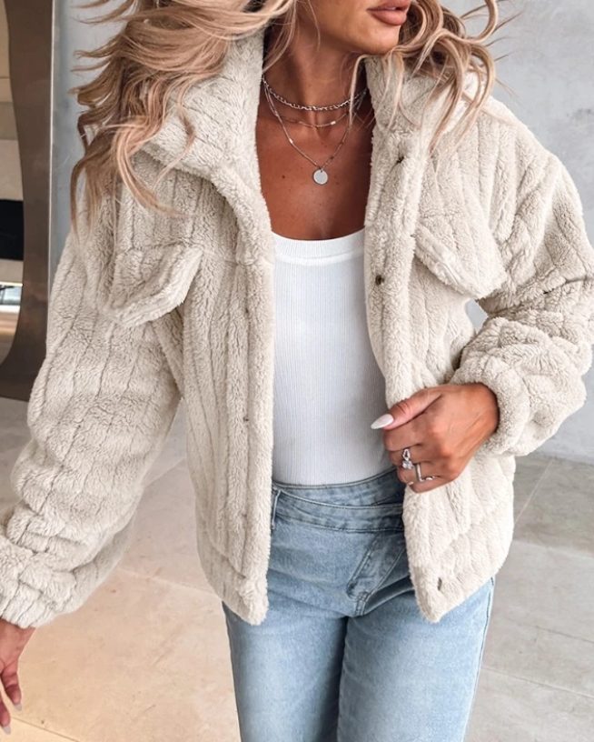 Thea Women's Teddy Fleece Jacket - Beige