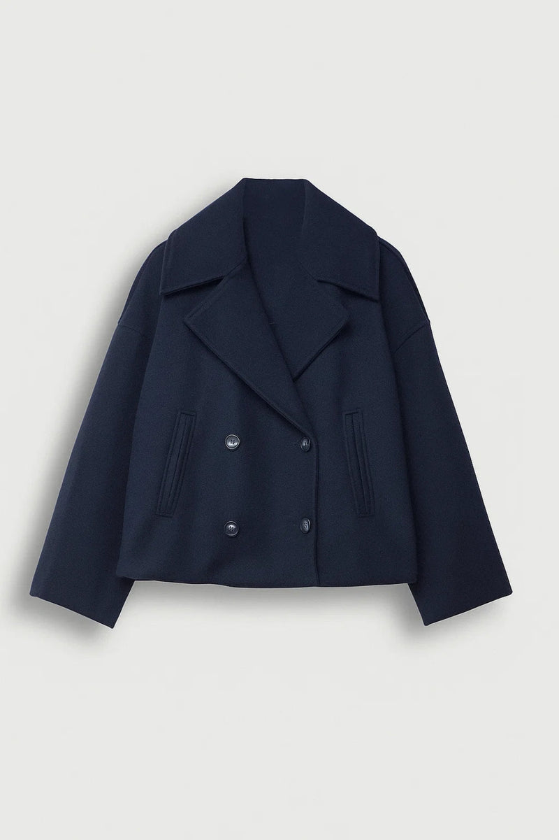Tegan Women's Wool Double Breasted Peacoat - Dark Blue