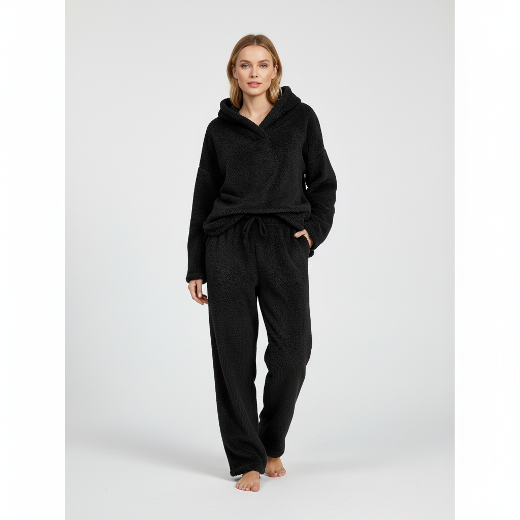 Nadia Teddy Fleece Loungewear Set - Black