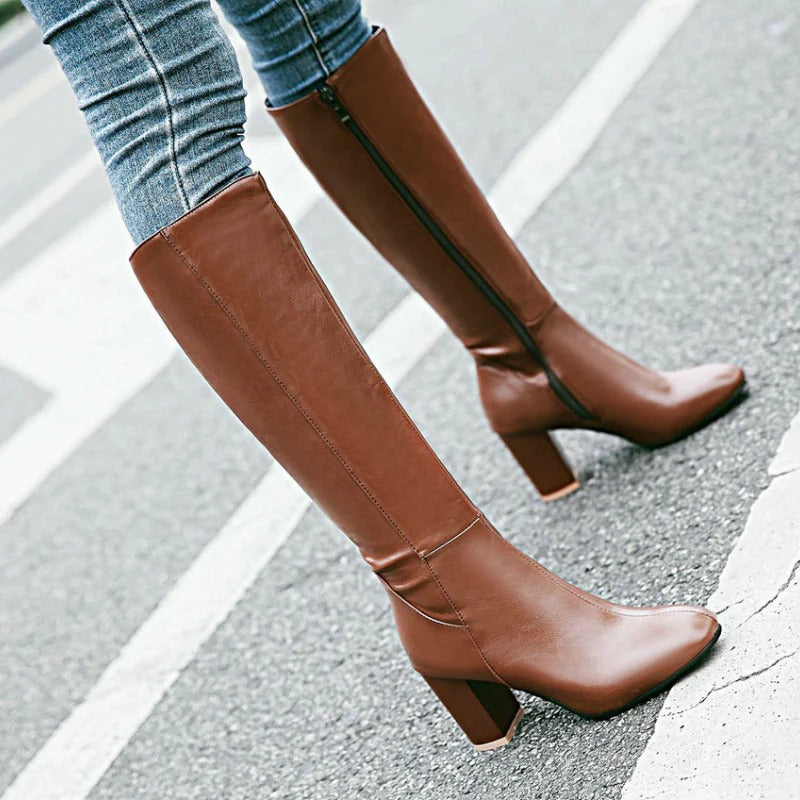 Eve Women's Leather Heeled Knee High Boots