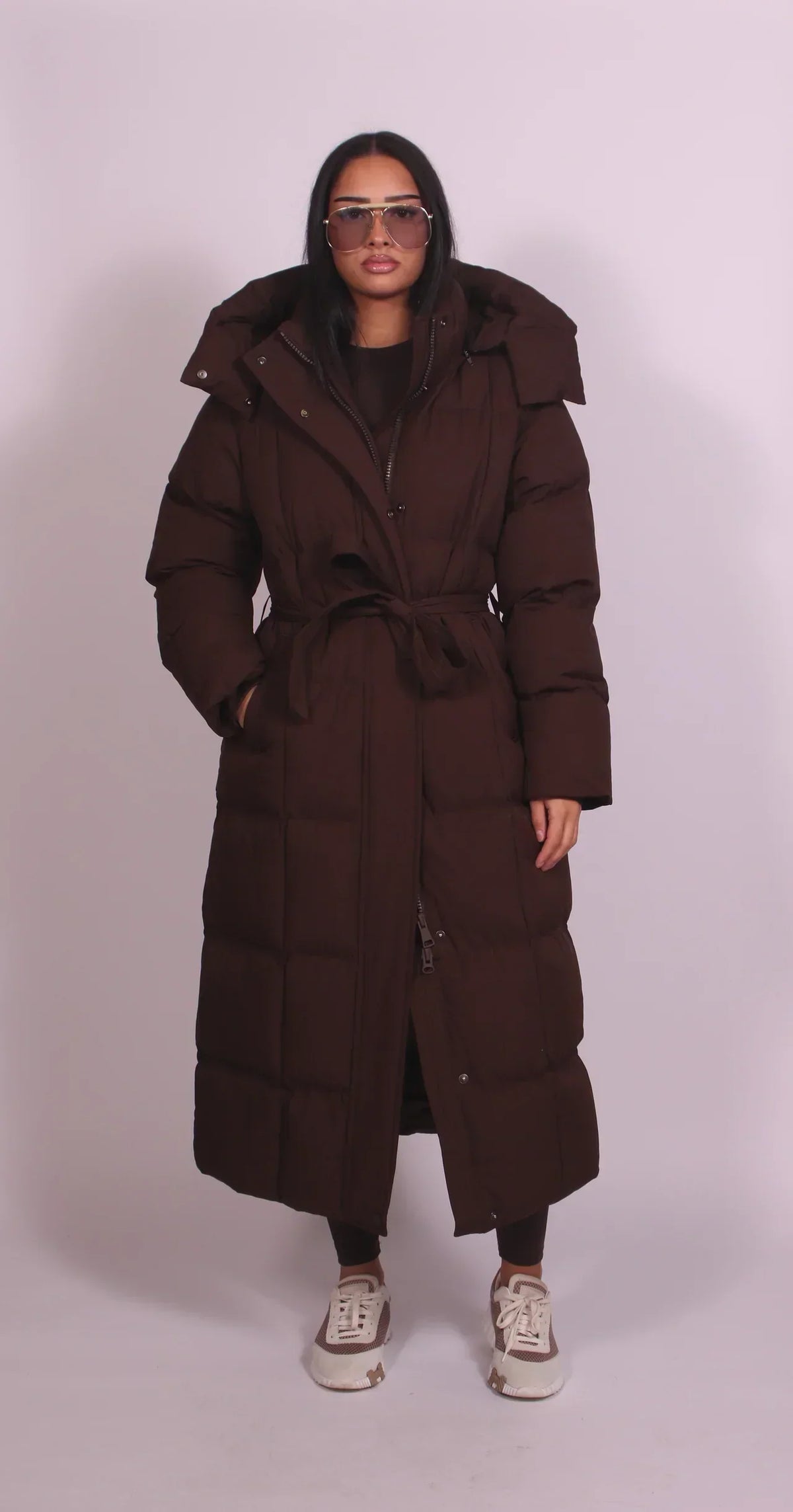 Abigail Long Puffer Winter Coat - Brown