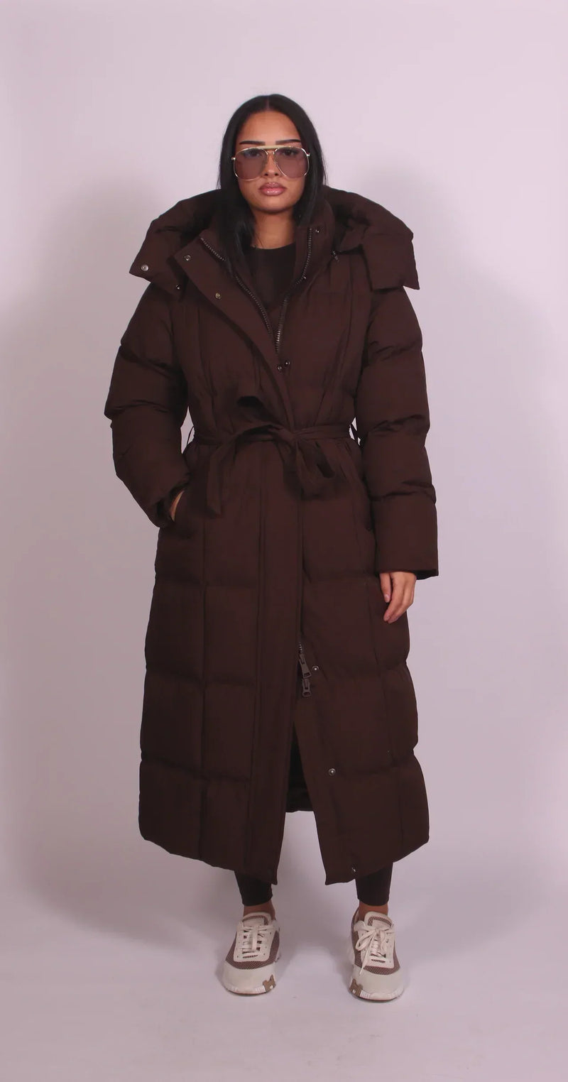 Abigail Long Puffer Winter Coat - Brown
