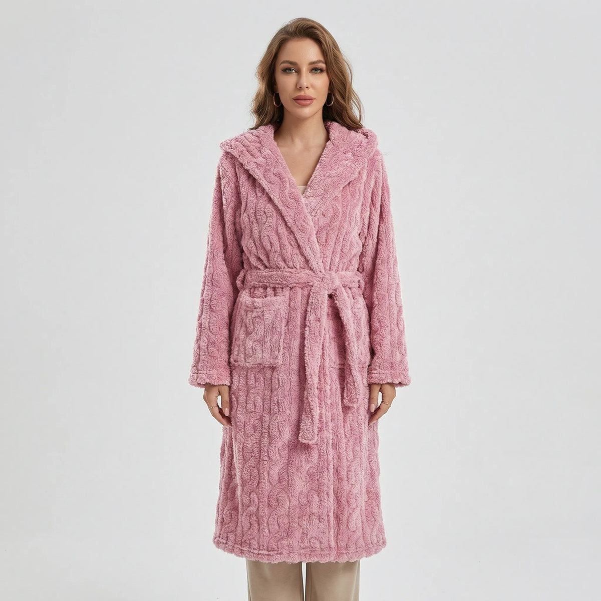Audrey Long Fleece Hooded Dressing Gown