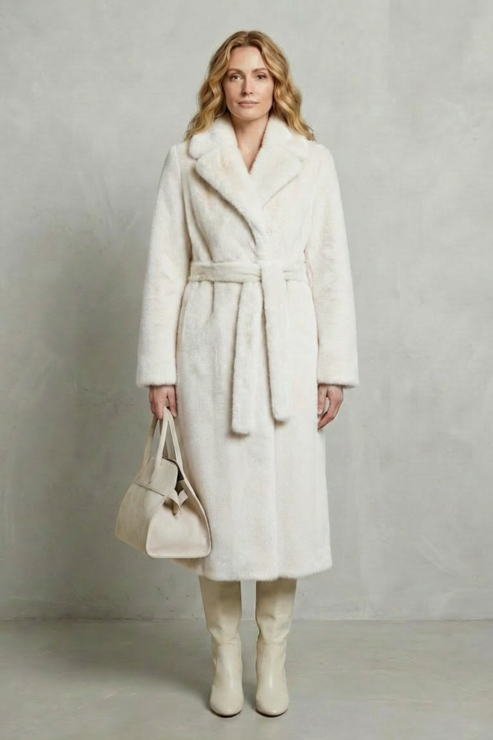 Jill Women's Belted Long Faux Fur Coat