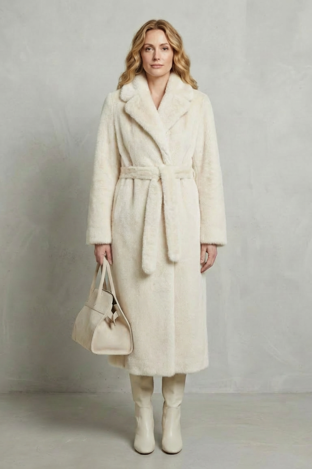 Jill Women's Belted Long Faux Fur Coat