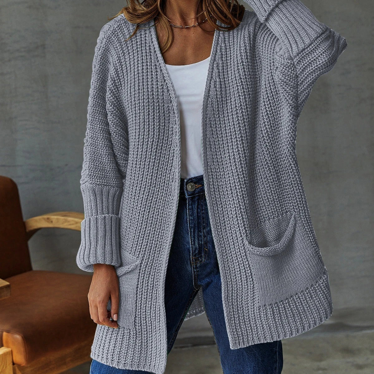 Bea Women's Long Knitted Cardigan - Grey