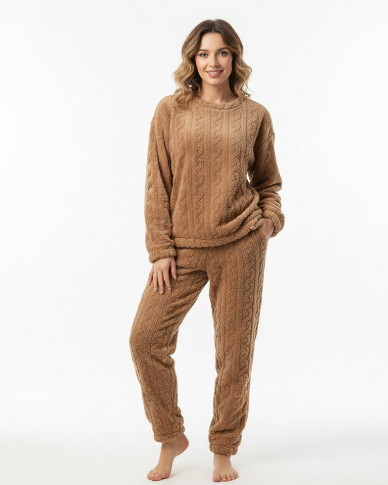 Bethan Women's Fleece Pyjama Lounge Set - Brown