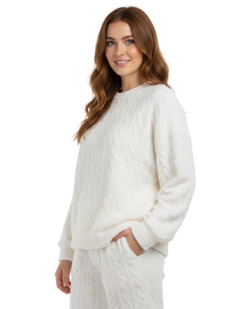 Bethan Women's Fleece Pyjama Lounge Set - White