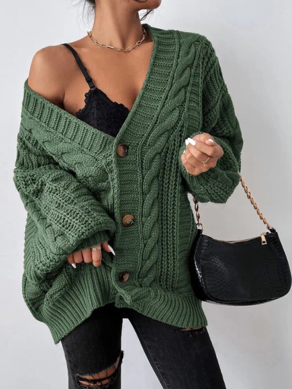 Hetty Women's Oversized Chunky Knit Cardigan - Olive Green