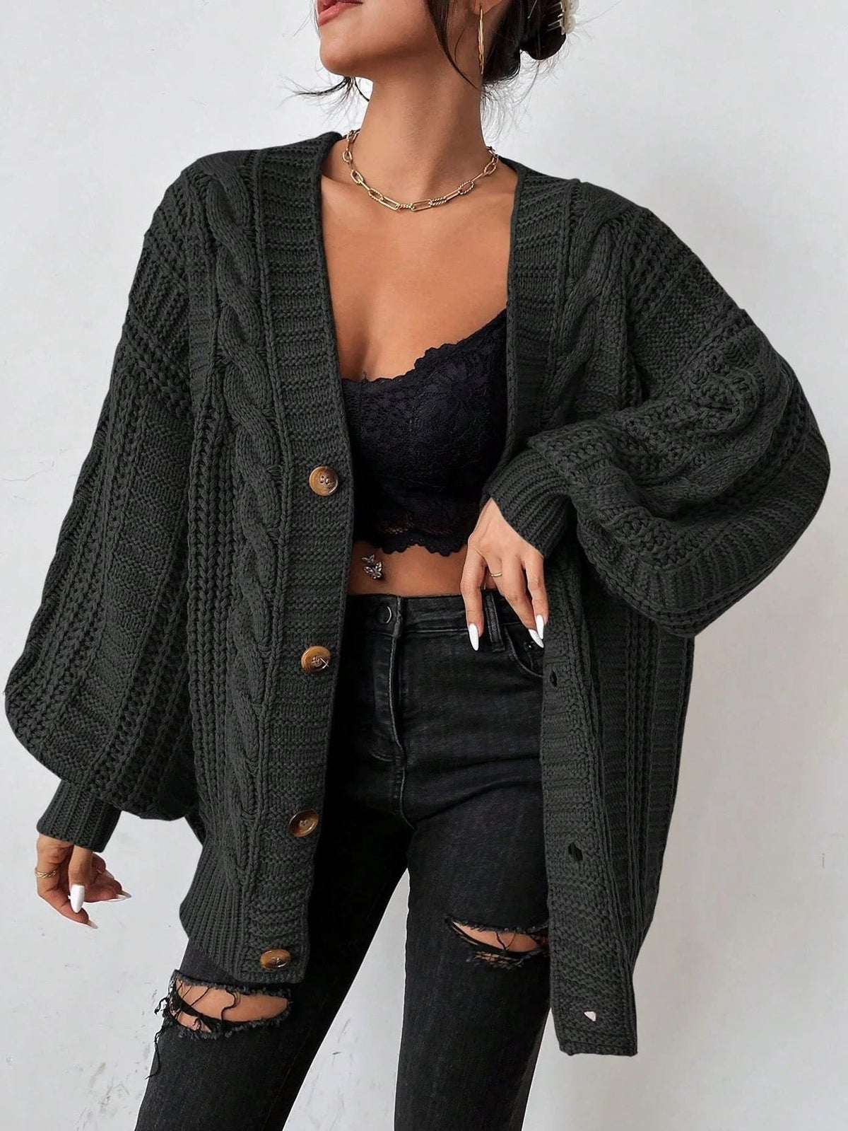 Hetty Women's Oversized Chunky Knit Cardigan - Black