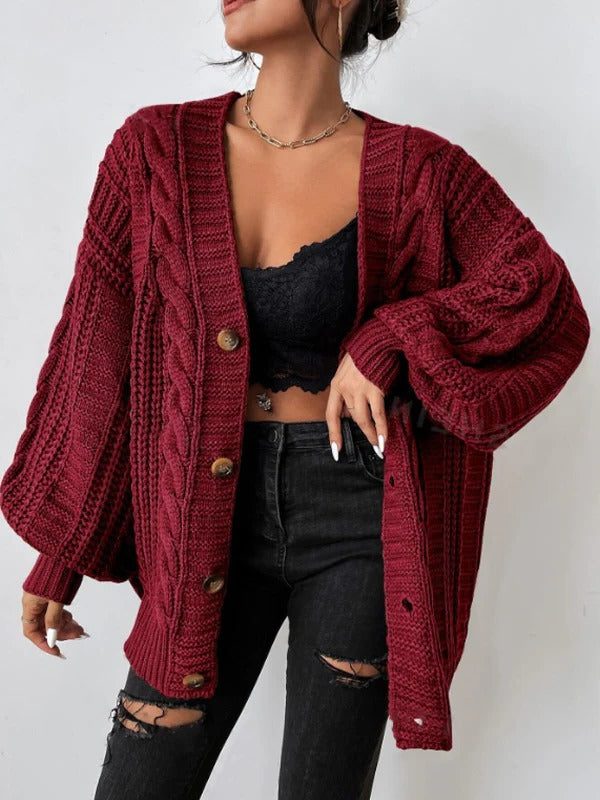 Hetty Women's Oversized Chunky Knit Cardigan - Burgundy