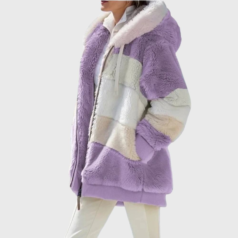 Iona Women's Faux Fur Jacket - Purple Stripes