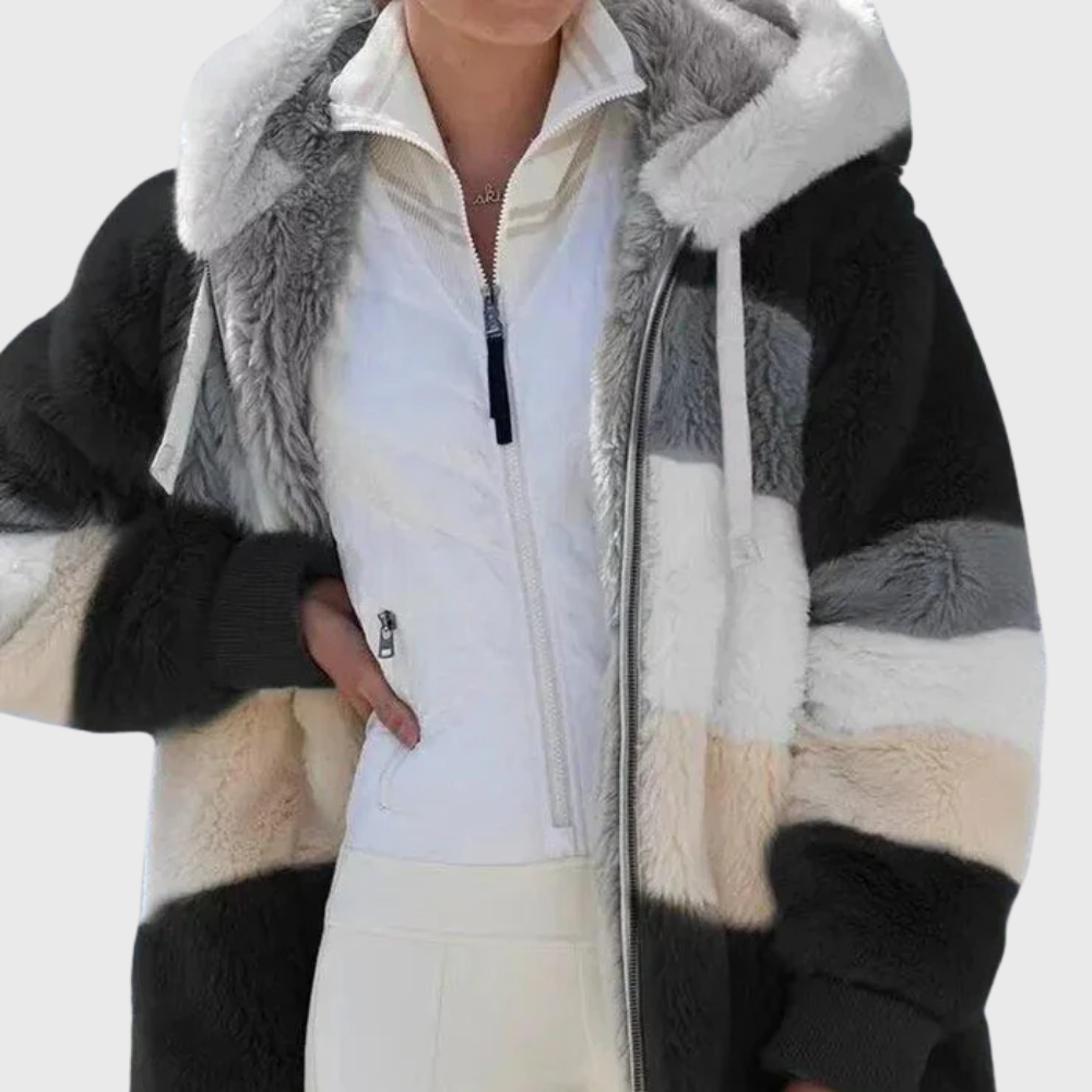 Iona Women's Faux Fur Jacket - Black Stripes