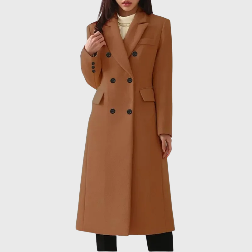 Noelle Women's Long Wool Coat - Dark Brown