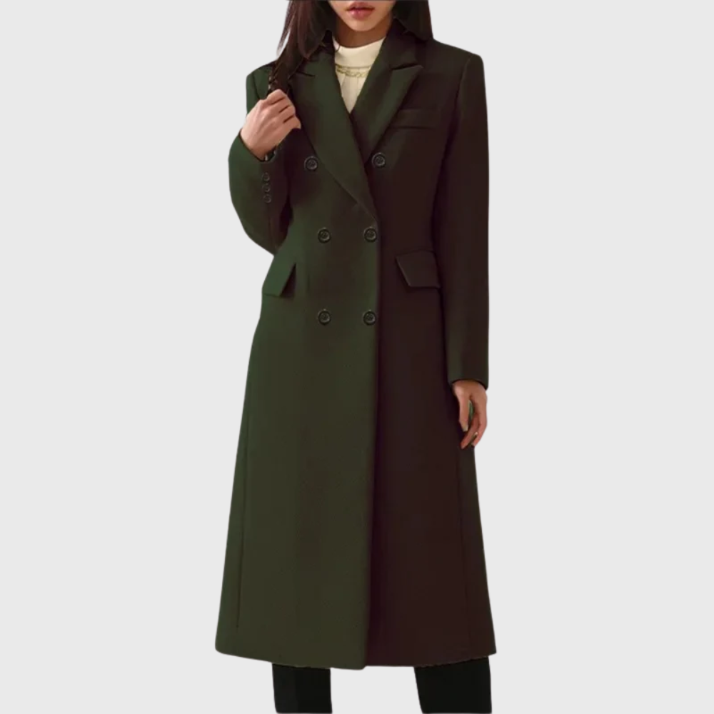 Noelle Women's Long Wool Coat - Dark Green