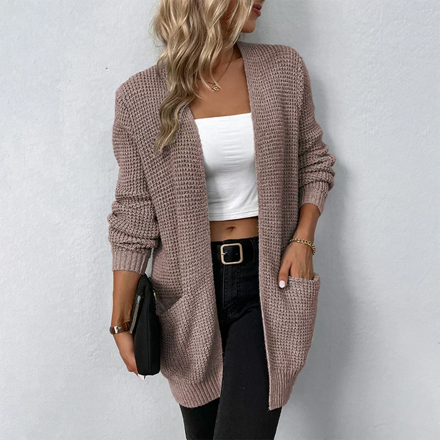 Esme Women's Long Chunky Knit Cardigan - Taupe
