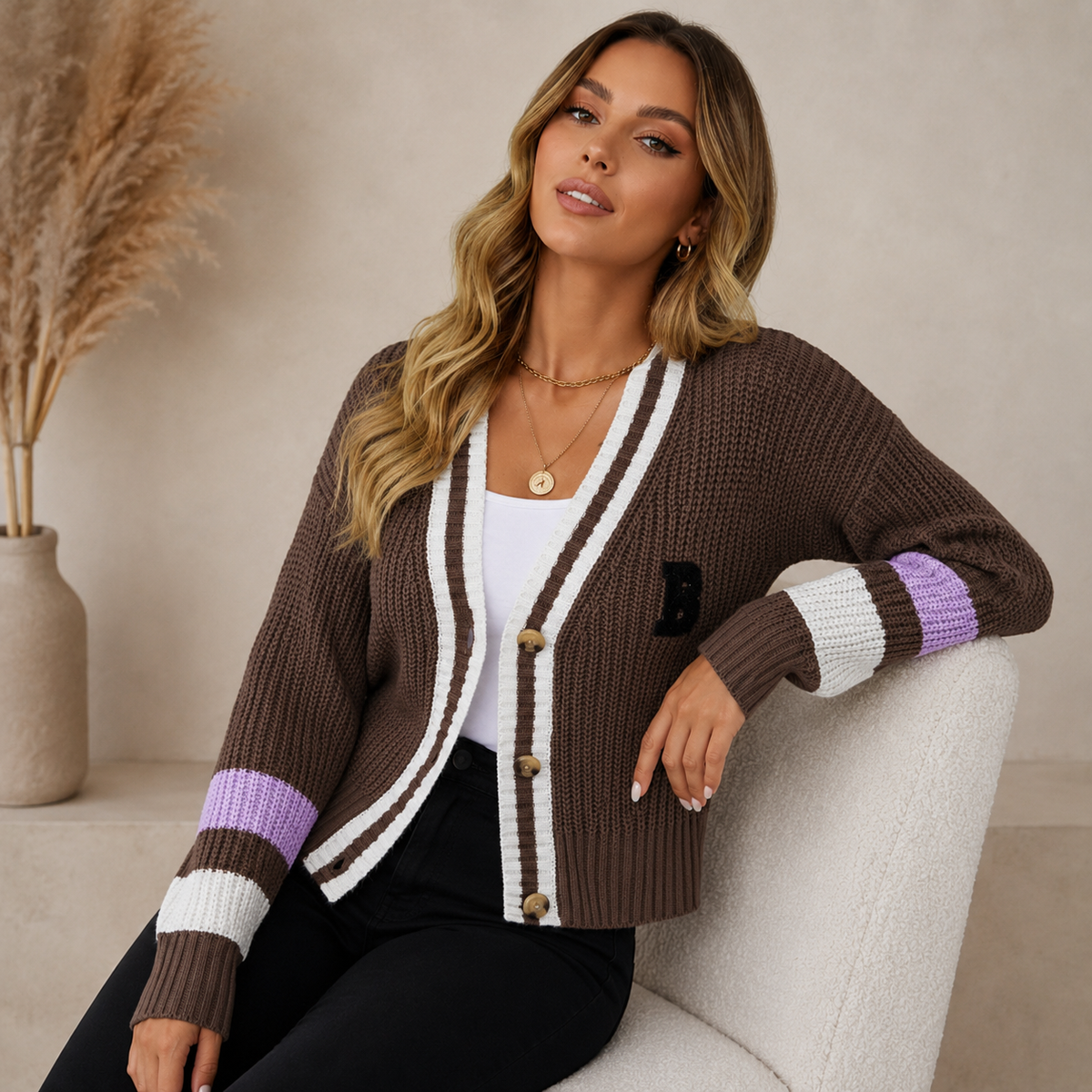 Greer Women's Chunky Knit Cardigan - Brown