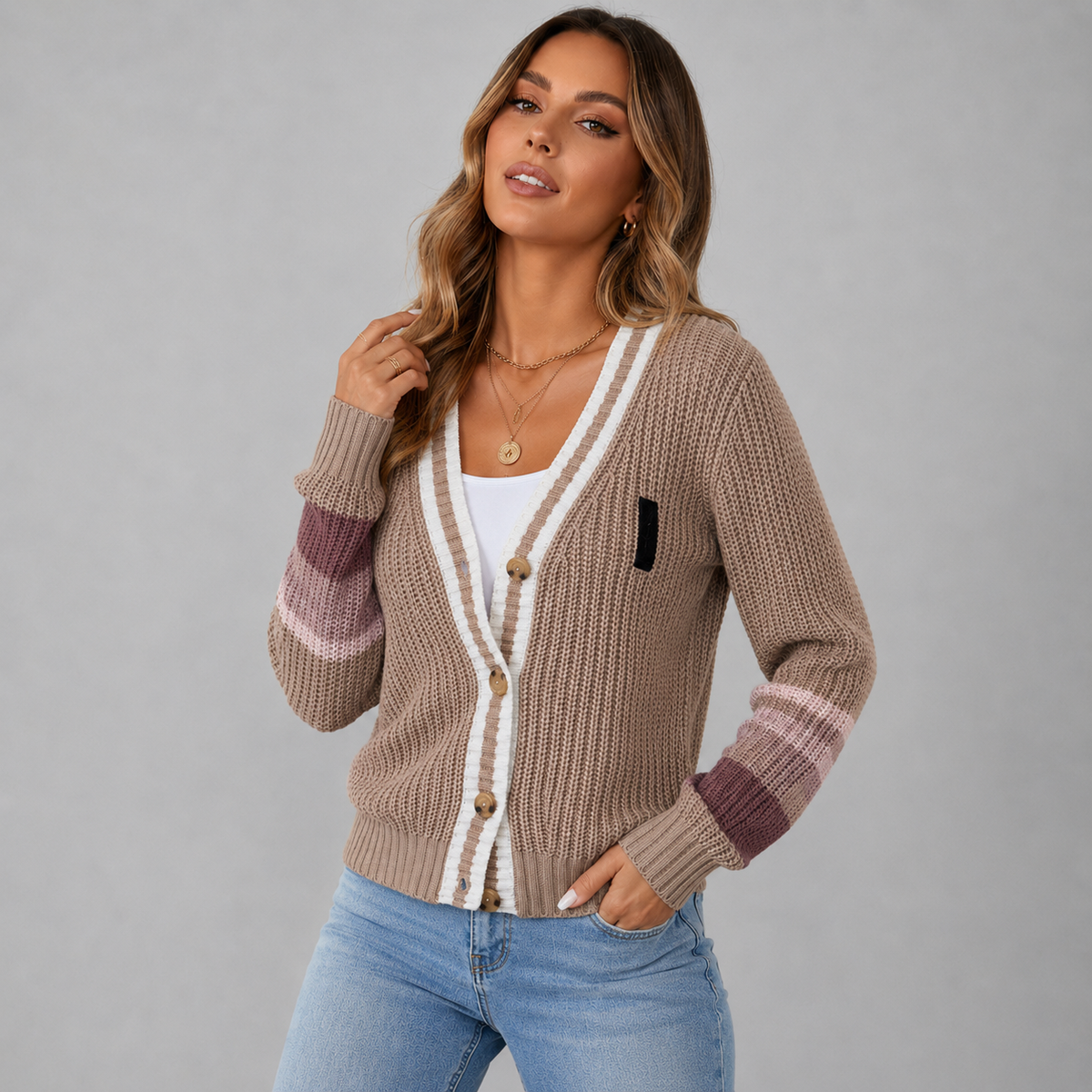 Greer Women's Chunky Knit Cardigan - Beige