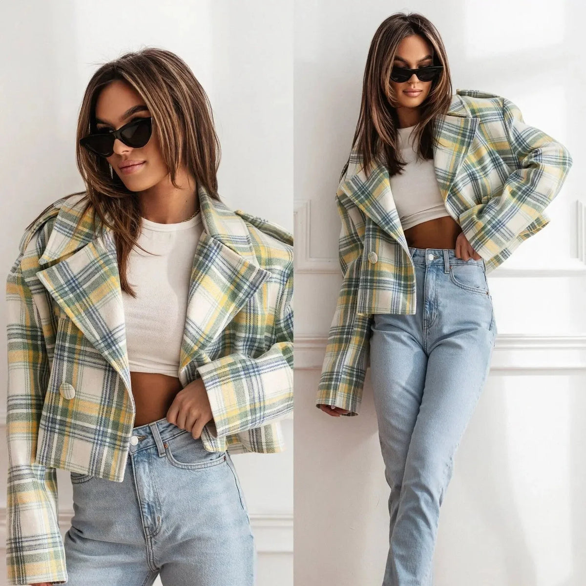 Wendy Women's Plaid Cropped Peacoat