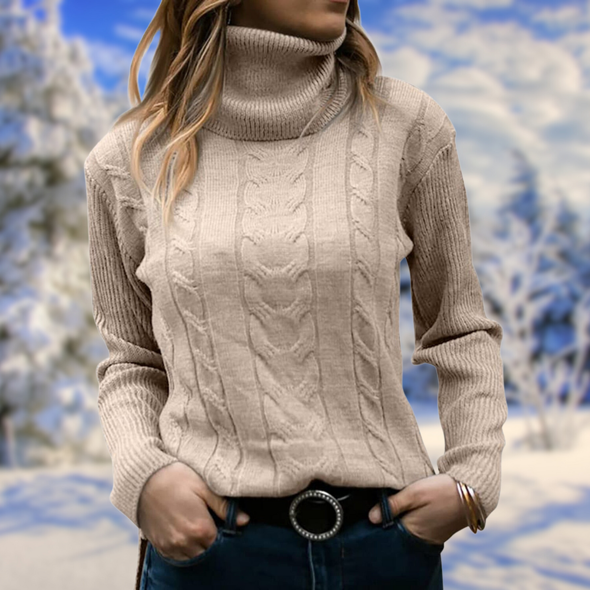 Matilda Women's Cable Knit Jumper - Beige