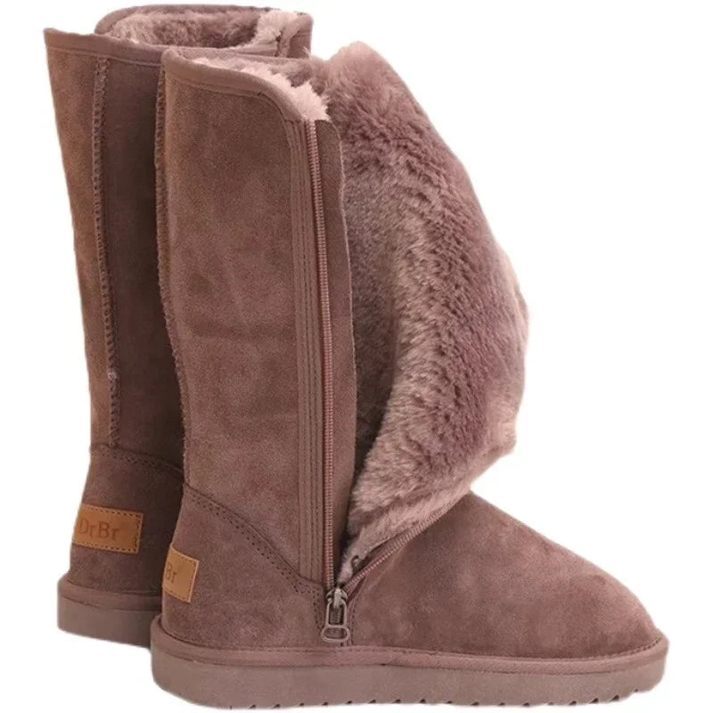 Ophelia Leather Winter Knee High Boots - Brown