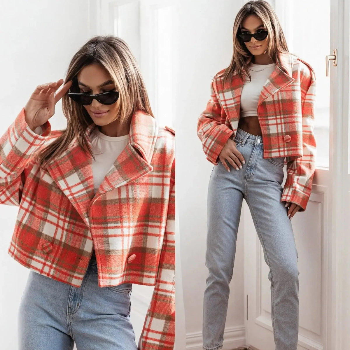 Wendy Women's Plaid Cropped Peacoat