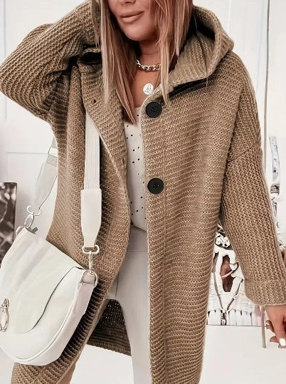 Ada Women's Long Chunky Knit Cardigan - Brown