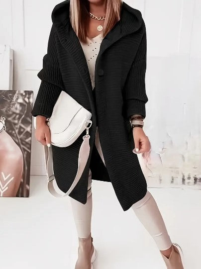 Ada Women's Long Chunky Knit Cardigan - Black