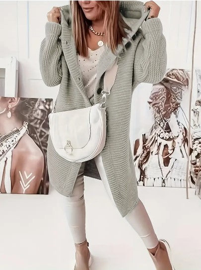 Ada Women's Long Chunky Knit Cardigan - Light Green