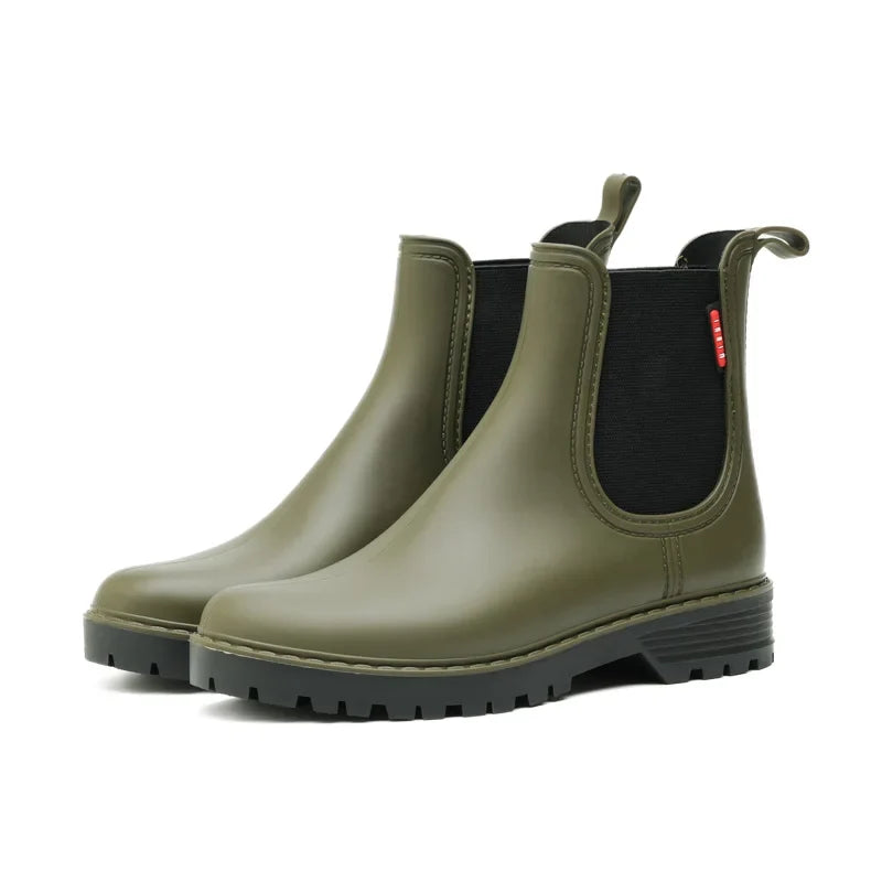 Thea Women's Rubber Chelsea Boots - Army Green