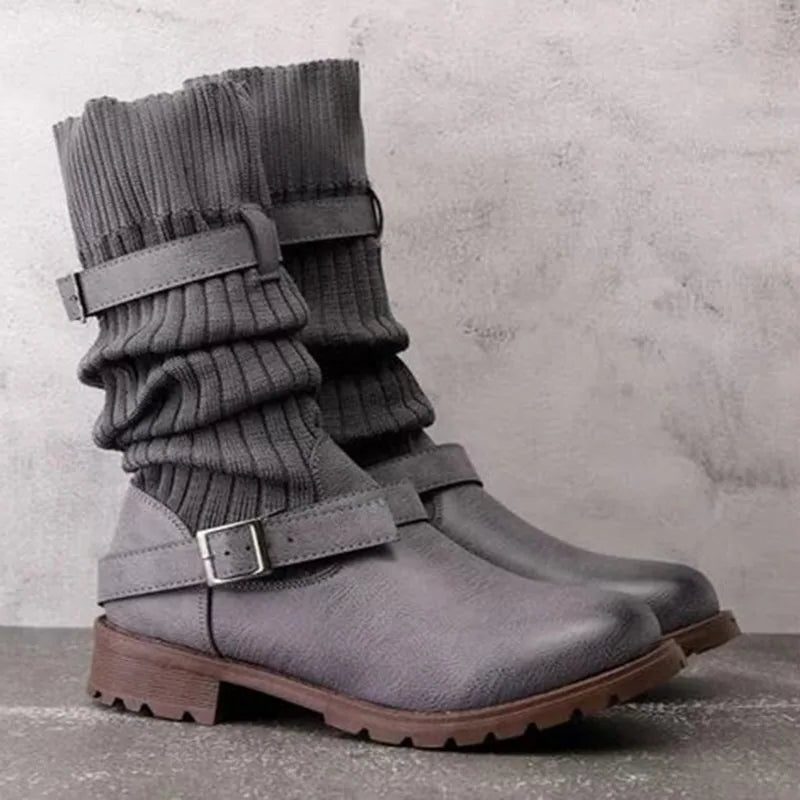 Edith Women's Leather Heeled Ankle Boots - Grey