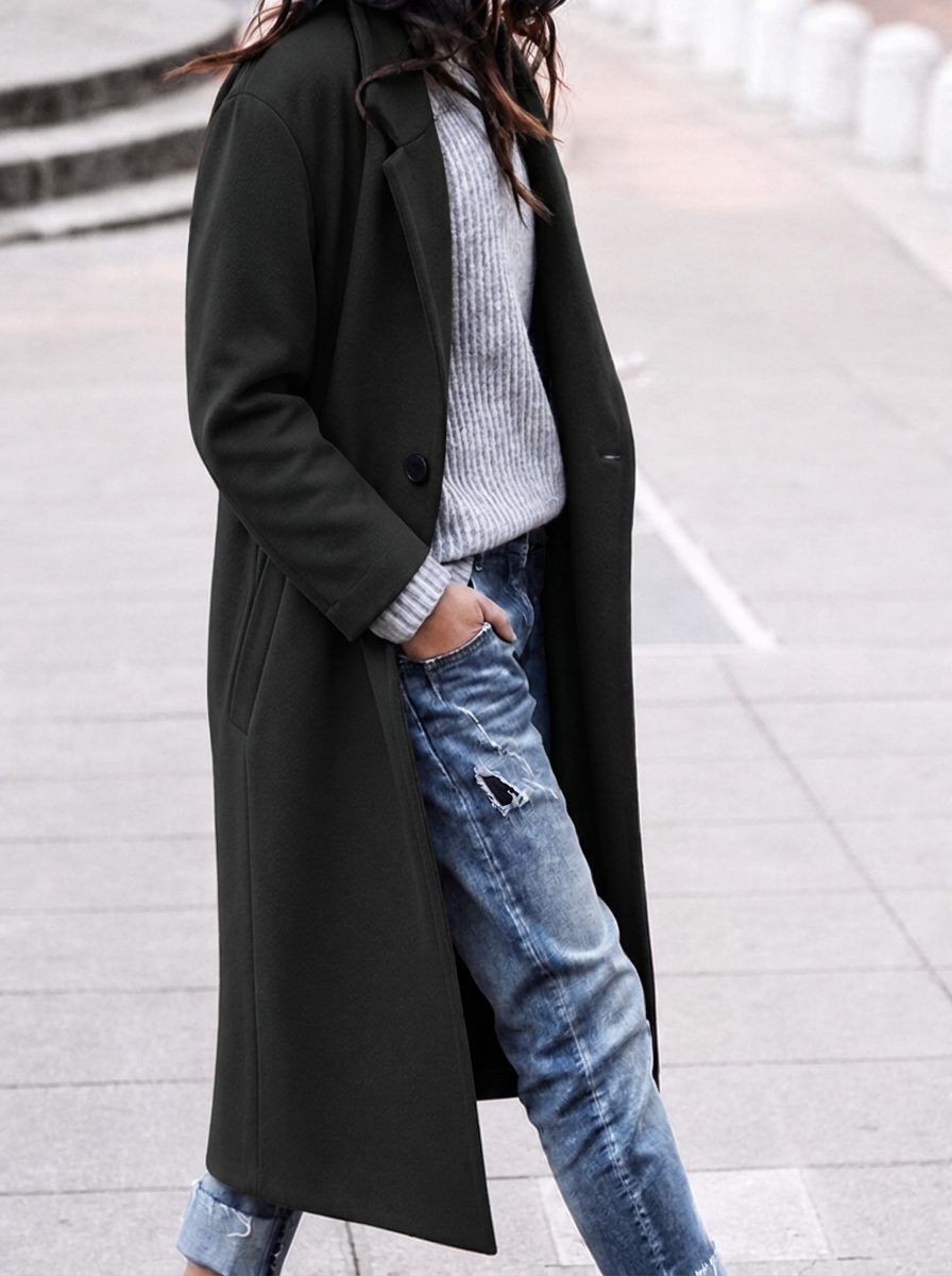 Elsie Women's Long Wool Winter Coat - Black