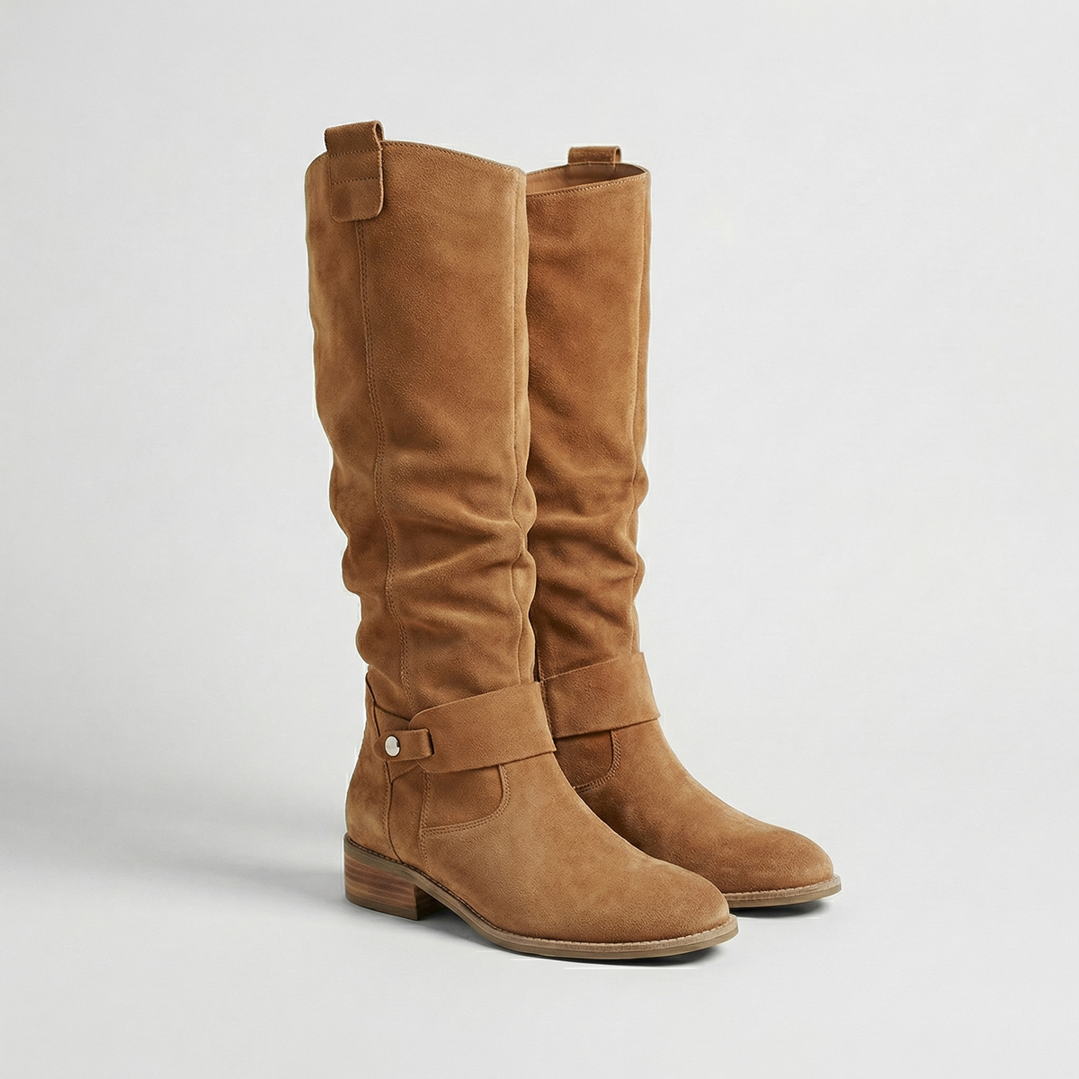 Nia Women's Suede Flat Knee High Boots - Light Brown